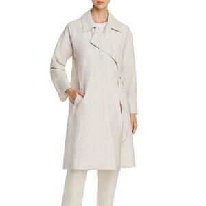 Eileen Fisher Organic Cotton Wrap Trench Coat Calf-Length Bone Petite Small NWT